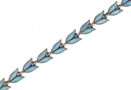 Silver and blue gillouche enamel bracelet, possibly Danish, 16cm in length, 9.0g : For Condition