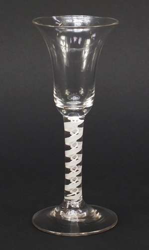 18th century wine glass with bell shaped bowl and opaque twist stem, 16.5cm high : For Condition