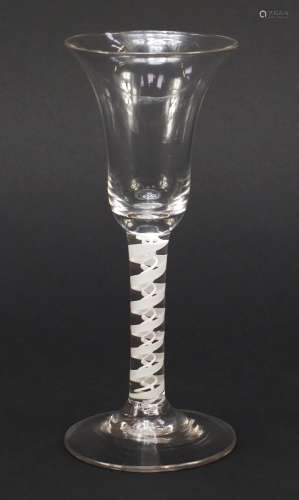 18th century wine glass with bell shaped bowl and opaque twist stem, 16.5cm high : For Condition