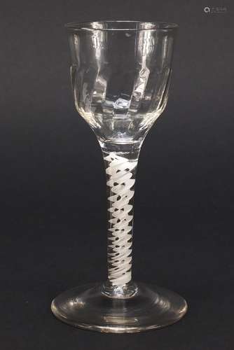 18th century wine glass with writhen bowl and cotton twist stem, 15cm high : For Condition Reports