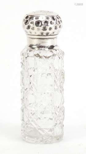 Victorian cut glass scent bottle with silver lid, by Charles Boyton, London 1900, 10cm high : For