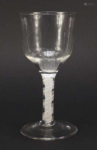 18th century wine glass goblet with double opaque twist stem, 17.5cm high : For Condition Reports