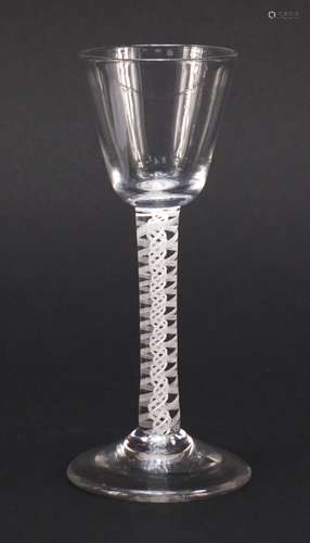 18th century wine glass with bell shaped bowl and double opaque twist stem, 14.5cm high : For