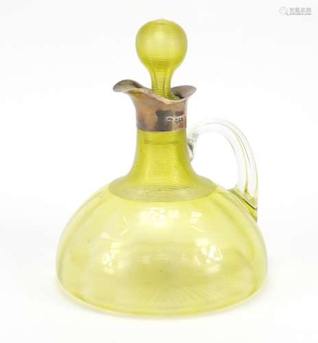 Victorian uranium glass decanter with silver spout by Brockwell & Son, London 1895, 20cm high :