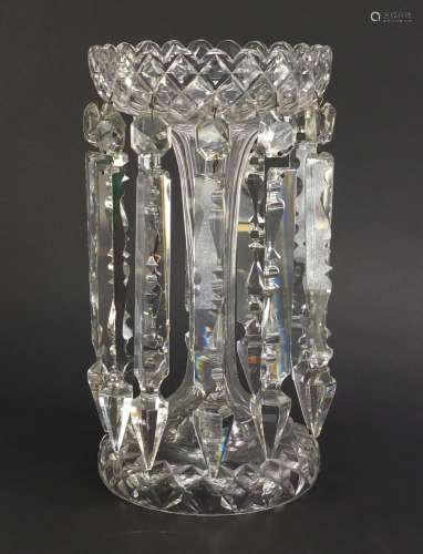 Victorian cut glass lustre with drops, 30.5cm high : For Condition Reports Please Visit Our Website,