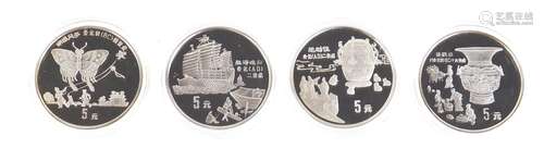 Four Chinese 1992 silver five yuan with certificates of authenticity : For Condition Reports