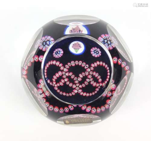 Whitefriars Montreal millefiori glass paperweight with paper label, numbered 622, 8.5cm in