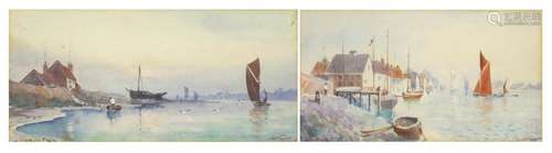 C W Taylor - Burhnam and Creeksea ferry, pair of watercolours, each mounted, framed and glazed, each