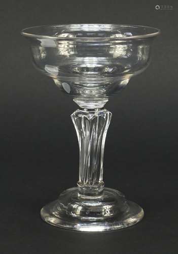 18th century glass sweetmeat dish with ogee bowl, inverted rim, eight sided moulded pedestal stem