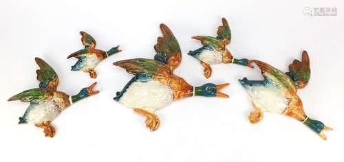 Graduated set of five Beswick mallard wall plaques, the largest 30cm wide : For Condition Reports