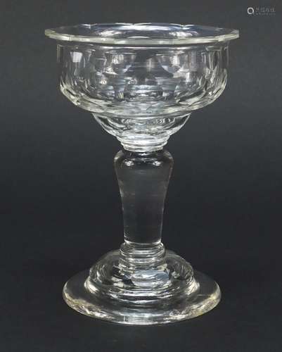 19th century glass sweetmeat dish with inverted baluster dentated rim and domed foot, 14.5cm