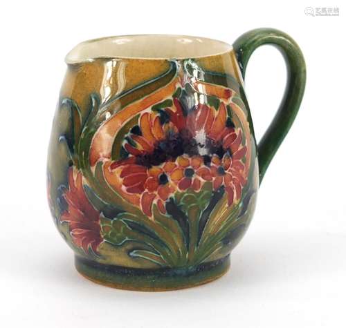 William Moorcroft miniature jug hand painted in the Revived Cornflower pattern, 5.3cm high : For