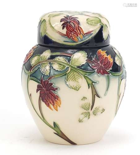 Moorcroft pottery ginger jar and cover hand painted with flowers, dated 2002, 11cm high : For