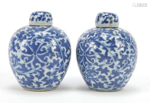 Pair of Chinese blue and white porcelain water droppers in the form of ginger jars, each hand