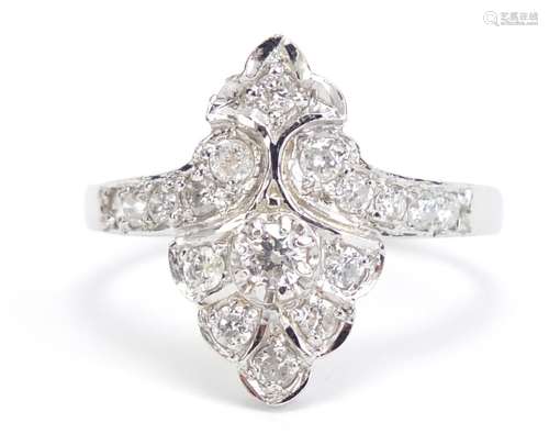 18ct white gold diamond cocktail ring, size P, 4.0g : For Condition Reports Please Visit Our