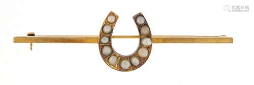 9ct gold horseshoe bar brooch, 7.5cm in length, 7.2g : For Condition Reports Please Visit Our