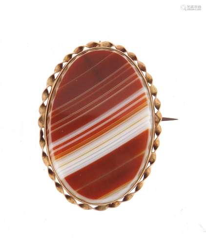 Unmarked gold agate brooch, 3.6cm in length, 10.2g : For Condition Reports Please Visit Our Website,