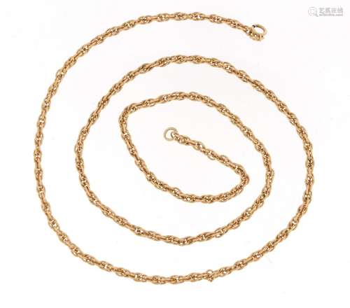 Unmarked gold necklace, (tests as 9ct gold) 60cm in length, 15.0g : For Condition Reports Please