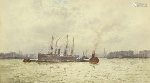 Frederick Edward Joseph Goff - The Thames, watercolour, mounted, framed and glazed, 33cm x 19cm :