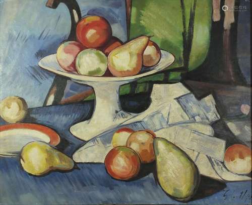 Still life fruit, Scottish colourist school, oil on canvas, framed, 93cm x 76cm : For Condition