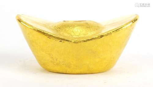 Chinese gold coloured metal ingot, impressed marks, 5.5cm wide : For Condition Reports Please