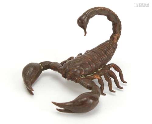 Japanese patinated bronze scorpion, impressed marks to the base, 5.5cm in length : For Condition