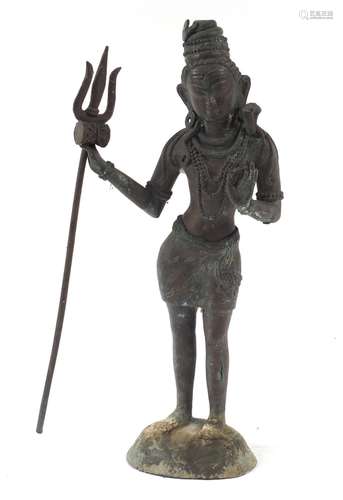 Large Asian patinated bronze standing deity, possibly Burmese, 54cm high : For Condition Reports