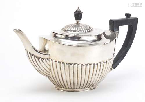 Edward VII silver teapot with demi fluted body by William Hutton & Sons Ltd, Sheffield 1937, 28cm