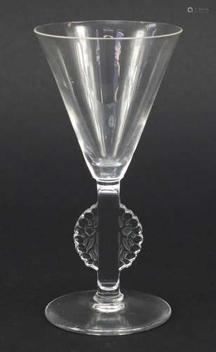 René Lalique Mulhouse wine glass, etched R lalique to the base, 13cm high : For Condition Reports