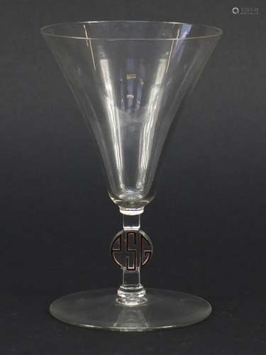 René Lalique monogrammed wine glass, etched R Lalique to the base, 13cm high : For Condition Reports