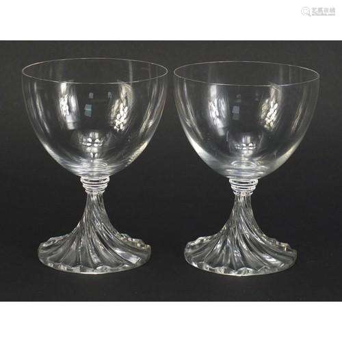 Pair of Lalique champagne glasses with writhen bases, each 13.5cm high : For Condition Reports