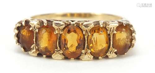 9ct gold citrine five stone ring, size O, 4.2g : For Condition Reports Please Visit Our Website,