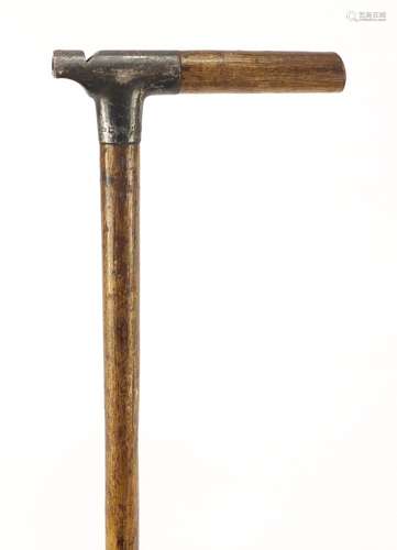 Brigg silver top whistle walking stick, the silver mount by Charles Cooke, London 1915, 90cm in