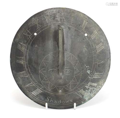 Antique bronzed sundial engraved Shadows, 20cm in diameter : For Condition Reports Please Visit