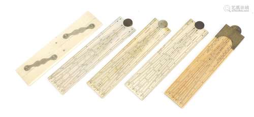 Five 19th century ivory folding rules, including examples by Adams of London, Bate of London and