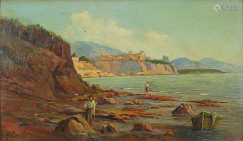 Naples coastal scene, Italian school oil on panel, framed and glazed, 45cm x 27cm : For Condition