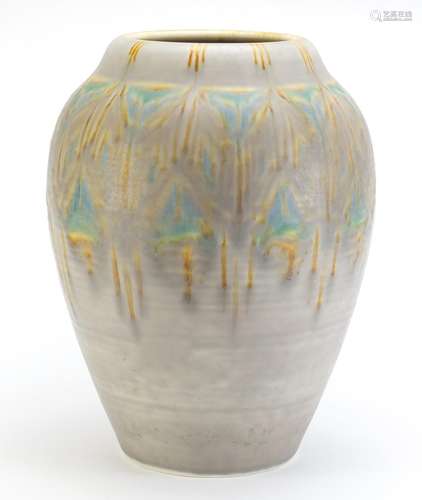 Large Pilkingtons Royal Lancastrian vase having a mottled glaze by Gladys Rogers, 42cm high : For