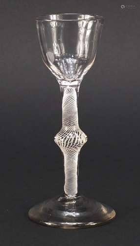 18th century wine glass with moulded bowl and knopped open twist stem, 15cm high : For Condition