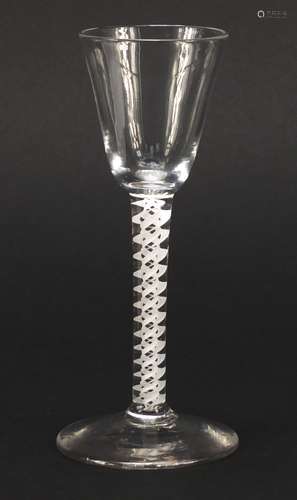 18th century wine glass with funnel bowl and multiple double series opaque twist stem, 15cm high :