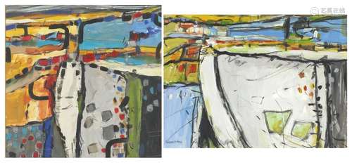 Harbour scenes, The estuary at Hayle and one other, two mixed media, each mounted, framed and