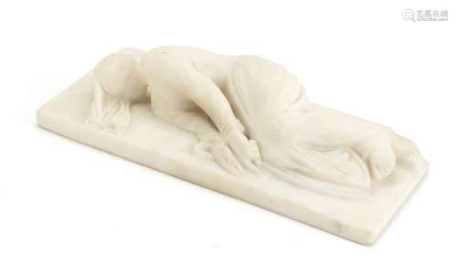 Art Deco carved marble plaque of a sleeping lady sleeping lady, 25cm wide : For Condition Reports