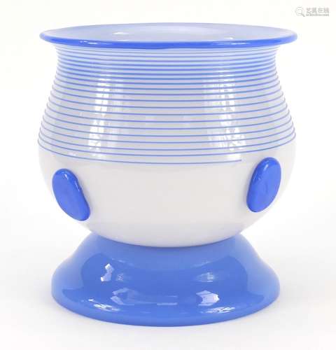 Loetz Aushrung blue on white glass vase with applied roundels, 16cm high : For Condition Reports