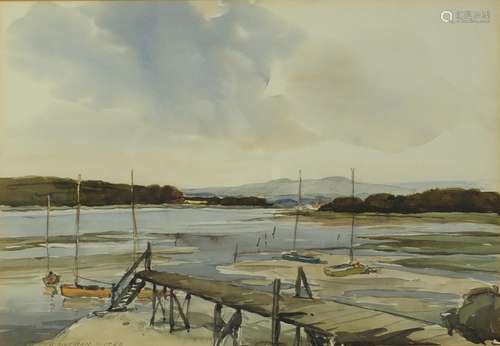 G Gillman 1962 - Chichester Harbour, watercolour, mounted, framed and glazed, 48cm x 34cm : For