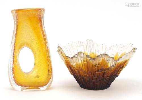 Two pieces of Art Glass comprising Polish free form vase by Jablonsky and a Finnish bowl by Tauno