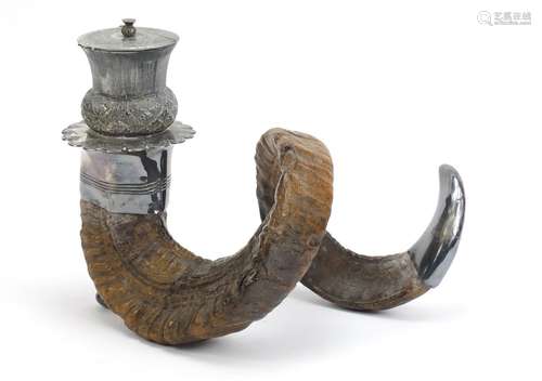 19th century horn table mull with silver plated mounts, 31cm in length : For Condition Reports