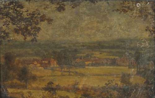 Manner of Bertram Priestman - Sussex landscape, oil on board, framed, 37.5cm x 24cm : For