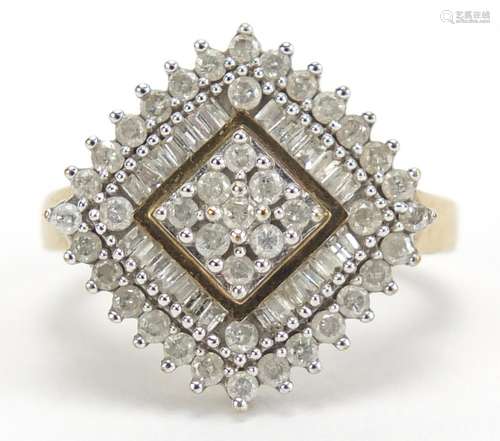 9ct gold diamond cluster ring, size 0, 4.7g : For Condition Reports Please Visit Our Website,