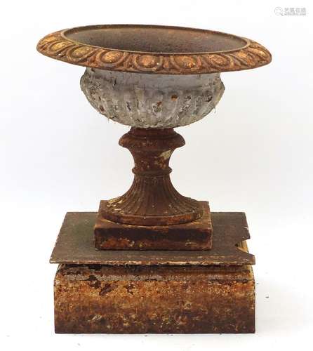 Large cast iron campana urn garden planter, 70cm high x 59cm in diameter : For Condition Reports