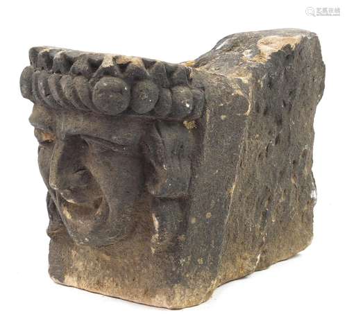 Antique carved stone support with figural decoration, 30cm high x 50cm in length : For Condition