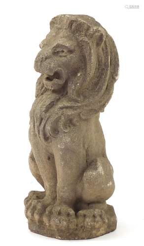 Victorian carved sandstone lion garden ornament, 62.5cm high : For Condition Reports Please Visit